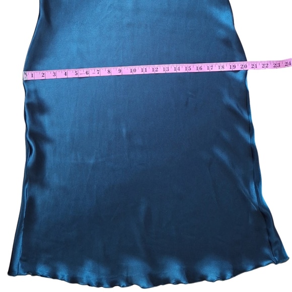 Bebe Teal Satin Slip Dress Sz M Cowl Neck Midi Dopamine Soft Glam Cocktail - Picture 9 of 10